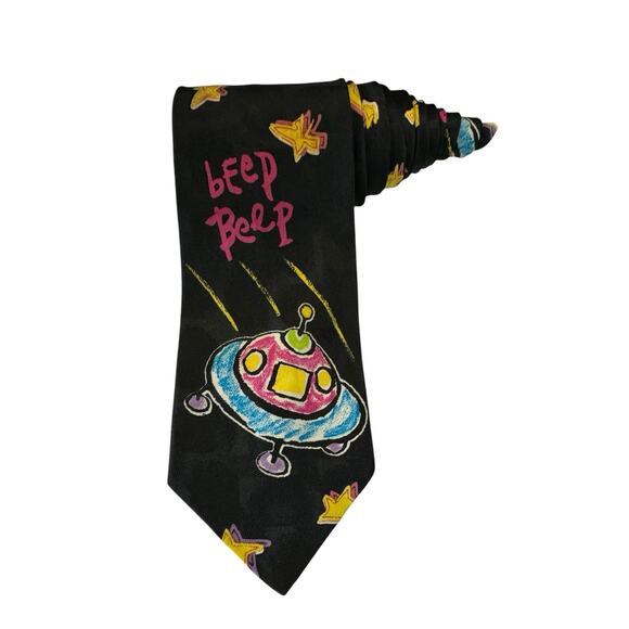 Vintage 1997 Tamagotchi Spaceship Beep Beep Novelty Necktie Polyester - Picture 1 of 7